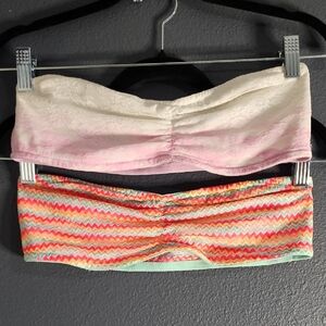 PINK Victoria's Secret Lace and Chevron Bandeau Duo - Cream and Multicolor
